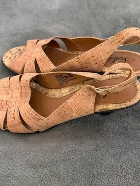 Slingback Cork Heels in Tan - Women's Open Toe Dress Sandals